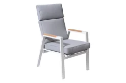 Outlet Sessel, creme/weiß, Alu/Textilene, mit Teak-Armlehnen, wetterfest, hochwertig, abnehmbarer Bezug Aluminium-Gartenmöbel|Gartenstühle & Gartensessel