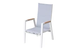 Outlet Sessel, creme/weiß, Alu/Textilene, mit Teak-Armlehnen, wetterfest, hochwertig, abnehmbarer Bezug Aluminium-Gartenmöbel|Gartenstühle & Gartensessel