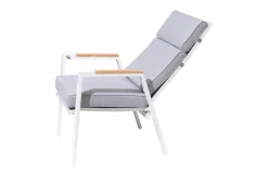 Outlet Sessel, creme/weiß, Alu/Textilene, mit Teak-Armlehnen, wetterfest, hochwertig, abnehmbarer Bezug Aluminium-Gartenmöbel|Gartenstühle & Gartensessel