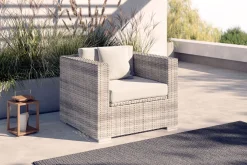 Sessel, desert-beige, Aluminium/Polyrattan/Polyester, Kissen inklusive, mit Kissenboxfunktion Aluminium-Gartenmöbel|Gartenstühle & Gartensessel