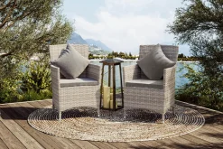 Sale Sessel, desert-beige, Polyrattan/Aluminium, 60 x 60 x 86 cm, hohe Belastbarkeit, abnehmbare Bezüge, mit Reißverschluss, 2er Set Aluminium-Gartenmöbel|Gartenstühle & Gartensessel