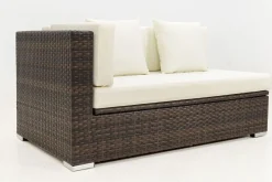 Hot 2-Sitzer Ecksofa, braun marmoriert, Polyrattan, 145 x 85 x 70 cm, wasserfeste Kissenbox, Armlehne re. Polyrattan-Gartenmöbel|Gartenlounge