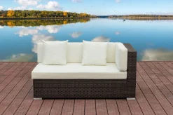 Discount 2-Sitzer Ecksofa, braun marmoriert, Polyrattan, 145 x 85 x 70 cm, wasserfeste Kissenbox, Armlehne li. Polyrattan-Gartenmöbel|Gartenlounge