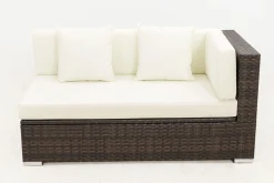 Discount 2-Sitzer Ecksofa, braun marmoriert, Polyrattan, 145 x 85 x 70 cm, wasserfeste Kissenbox, Armlehne li. Polyrattan-Gartenmöbel|Gartenlounge