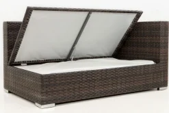 Discount 2-Sitzer Ecksofa, braun marmoriert, Polyrattan, 145 x 85 x 70 cm, wasserfeste Kissenbox, Armlehne li. Polyrattan-Gartenmöbel|Gartenlounge