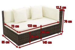 Discount 2-Sitzer Ecksofa, braun marmoriert, Polyrattan, 145 x 85 x 70 cm, wasserfeste Kissenbox, Armlehne li. Polyrattan-Gartenmöbel|Gartenlounge
