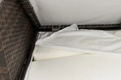 Discount 2-Sitzer Ecksofa, braun marmoriert, Polyrattan, 145 x 85 x 70 cm, wasserfeste Kissenbox, Armlehne li. Polyrattan-Gartenmöbel|Gartenlounge