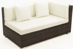 Discount 2-Sitzer Ecksofa, braun marmoriert, Polyrattan, 145 x 85 x 70 cm, wasserfeste Kissenbox, Armlehne li. Polyrattan-Gartenmöbel|Gartenlounge