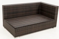 Discount 2-Sitzer Ecksofa, braun marmoriert, Polyrattan, 145 x 85 x 70 cm, wasserfeste Kissenbox, Armlehne li. Polyrattan-Gartenmöbel|Gartenlounge