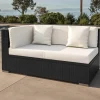 Outlet 2-Sitzer Ecksofa, creme/weiß, schwarz, Polyrattan, 145x85x70cm, Armlehne rechts, wasserfeste Kissenbox Polyrattan-Gartenmöbel|Gartenlounge