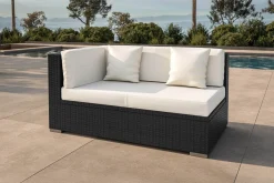 Outlet 2-Sitzer Ecksofa, creme/weiß, schwarz, Polyrattan, 145x85x70cm, Armlehne rechts, wasserfeste Kissenbox Polyrattan-Gartenmöbel|Gartenlounge