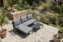 Best 3-Sitzer Sofa, anthrazit matt, Alu/Polyester, 167x75x66 cm, inklusive Hocker und Beistelltisch Gartenlounge|Aluminium-Gartenmöbel
