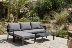 Best 3-Sitzer Sofa, anthrazit matt, Alu/Polyester, 167x75x66 cm, inklusive Hocker und Beistelltisch Gartenlounge|Aluminium-Gartenmöbel