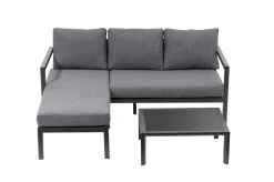 Best 3-Sitzer Sofa, anthrazit matt, Alu/Polyester, 167x75x66 cm, inklusive Hocker und Beistelltisch Gartenlounge|Aluminium-Gartenmöbel