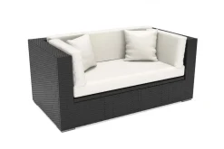 Sale 2-Sitzer Sofa, creme/weiß, schwarz, Polyrattan 152x85x70cm, inkl. Polster und wasserfeste Kissenbox Polyrattan-Gartenmöbel|Gartenlounge
