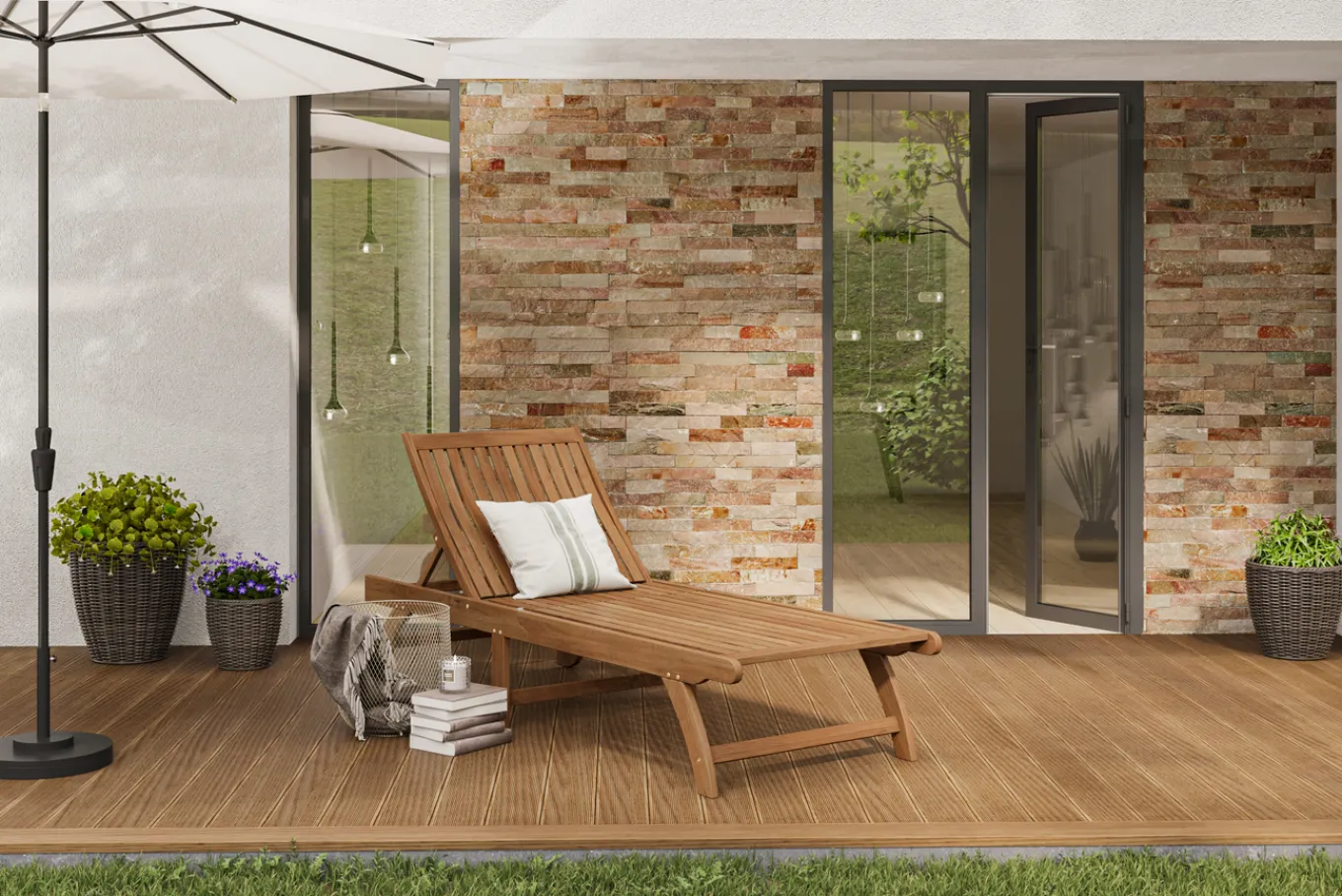 Best Sonnenliege, natur, Akazie, Geölt, Rollbar, Vertikal Verstellbar, FSC®-zertifiziertes Produkt Gartenliegen
