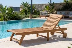 Best Sonnenliege, natur, Akazie, Geölt, Rollbar, Vertikal Verstellbar, FSC®-zertifiziertes Produkt Gartenliegen