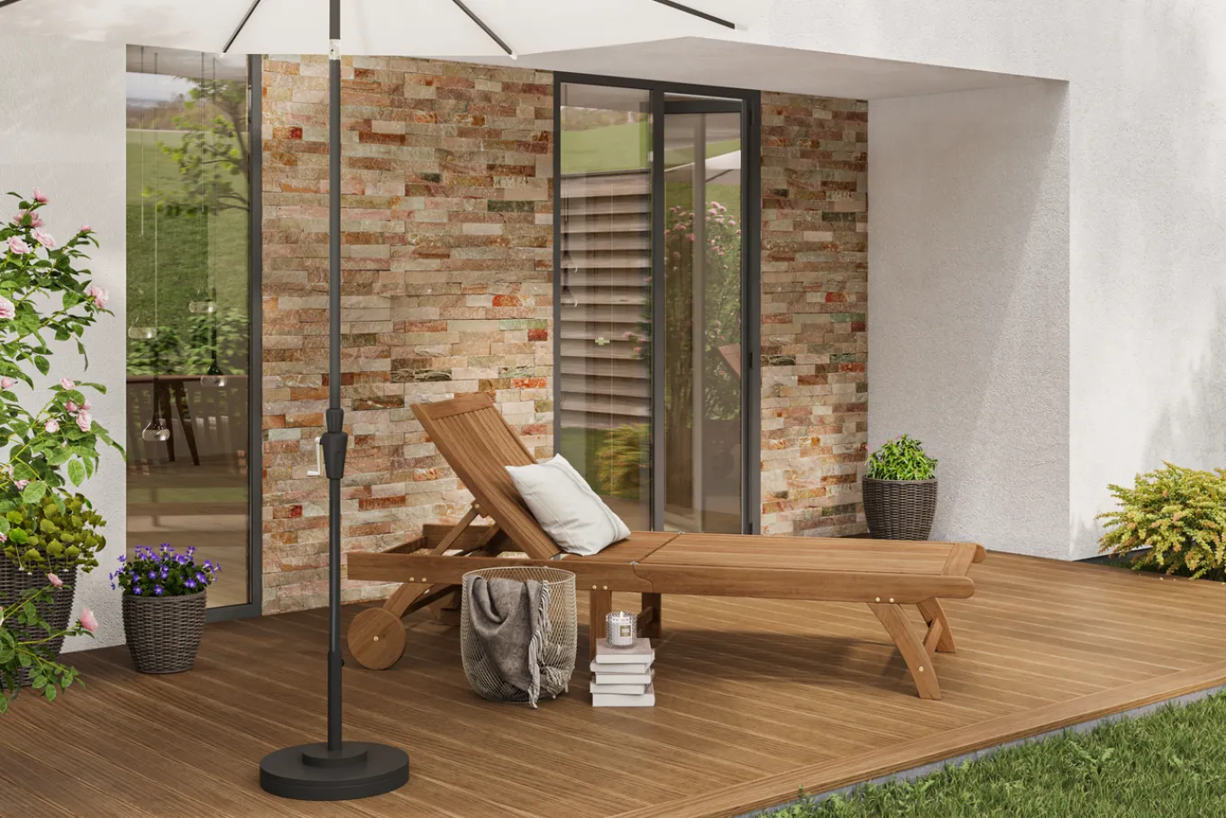 Best Sonnenliege, natur, Akazie, Geölt, Rollbar, Vertikal Verstellbar, FSC®-zertifiziertes Produkt Gartenliegen