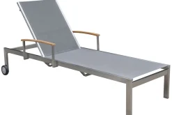 Discount Sonnenliegen-Set, silber, Edelstahl/Teak, 195,5x74x35cm, mit Armlehnen, inkl. Beistelltisch 45x45cm, FSC®-zertifiziertes Produkt Gartenliegen