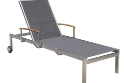 Discount Sonnenliegen-Set, taupe, Edelstahl/Teak, 195,5x74x35cm, mit Armlehnen, inkl. Beistelltisch 45x45cm, FSC®-zertifiziertes Produkt Gartenliegen