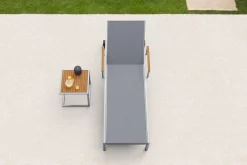 Discount Sonnenliegen-Set, taupe, Edelstahl/Teak, 195,5x74x35cm, mit Armlehnen, inkl. Beistelltisch 45x45cm, FSC®-zertifiziertes Produkt Gartenliegen