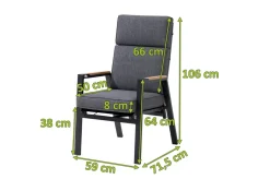 Sale Stapelsessel, anthrazit matt, Alu/Polyester, 71,5x59x106 cm, Teak Armlehnen, inkl. Polster Gartenstühle & Gartensessel