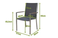 Hot Stapelsessel, schwarz, Teak / Edelstahl / Textilene, 63x57x93 cm Gartenstühle & Gartensessel