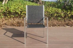 Hot Stapelsessel, schwarz, Teak / Edelstahl / Textilene, 63x57x93 cm Gartenstühle & Gartensessel