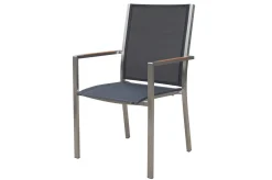 Hot Stapelsessel, schwarz, Teak / Edelstahl / Textilene, 63x57x93 cm Gartenstühle & Gartensessel