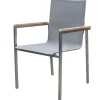 Outlet Stapelsessel, taupe, Edelstahl/Textilene, Armlehnen aus Teak, 62x56x88cm Edelstahl-Gartenmöbel|Gartenstühle & Gartensessel