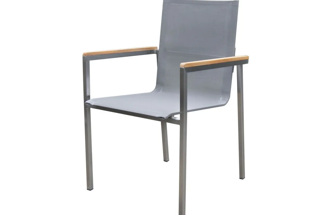 Outlet Stapelsessel, taupe, Edelstahl/Textilene, Armlehnen aus Teak, 62x56x88cm Edelstahl-Gartenmöbel|Gartenstühle & Gartensessel