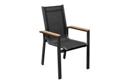 Discount Stapelstuhl, anthrazit matt, Alu/Textilene, Armlehnen aus Teak, pulverbeschichtet Gartenstühle & Gartensessel