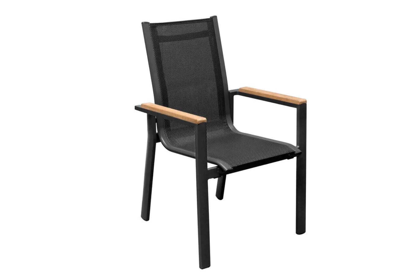 Discount Stapelstuhl, anthrazit matt, Alu/Textilene, Armlehnen aus Teak, pulverbeschichtet Gartenstühle & Gartensessel