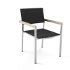 Discount Stuhl, schwarz, Edelstahl/Textilene, padded, Armlehnen aus Teakholz, 62x56,5x86cm Edelstahl-Gartenmöbel|Gartenstühle & Gartensessel