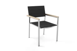 Discount Stuhl, schwarz, Edelstahl/Textilene, padded, Armlehnen aus Teakholz, 62x56,5x86cm Edelstahl-Gartenmöbel|Gartenstühle & Gartensessel