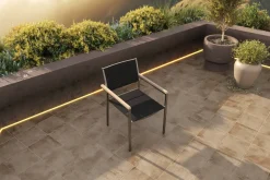 Discount Stuhl, schwarz, Edelstahl/Textilene, padded, Armlehnen aus Teakholz, 62x56,5x86cm Edelstahl-Gartenmöbel|Gartenstühle & Gartensessel
