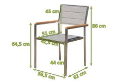 Hot Stuhl, silber, Edelstahl/Textilene, padded, Armlehnen aus Teakholz, 62x56,5x86cm Gartenstühle & Gartensessel