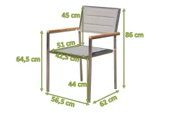 Hot Stuhl, silber, Edelstahl/Textilene, padded, Armlehnen aus Teakholz, 62x56,5x86cm Gartenstühle & Gartensessel