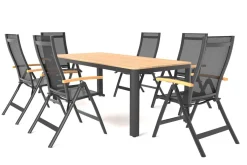 Tallinn Garten-Essgruppe, 6 Personen, Tisch 200 x 90 cm, Aluminium/Holzimitat Garten-Essgruppen