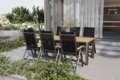 Tallinn Garten-Essgruppe, 6 Personen, Tisch 200 x 90 cm, Aluminium/Holzimitat Garten-Essgruppen