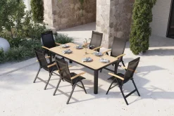 Tallinn Garten-Essgruppe, 6 Personen, Tisch 200 x 90 cm, Aluminium/Holzimitat Garten-Essgruppen