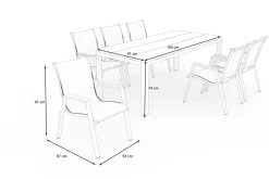 Sale Tallinn Garten-Essgruppe mit 6 Stapelsesseln, anthrazit matt/natur, Alu/Holzimitat, Esstisch 150 x 90 cm Garten-Essgruppen