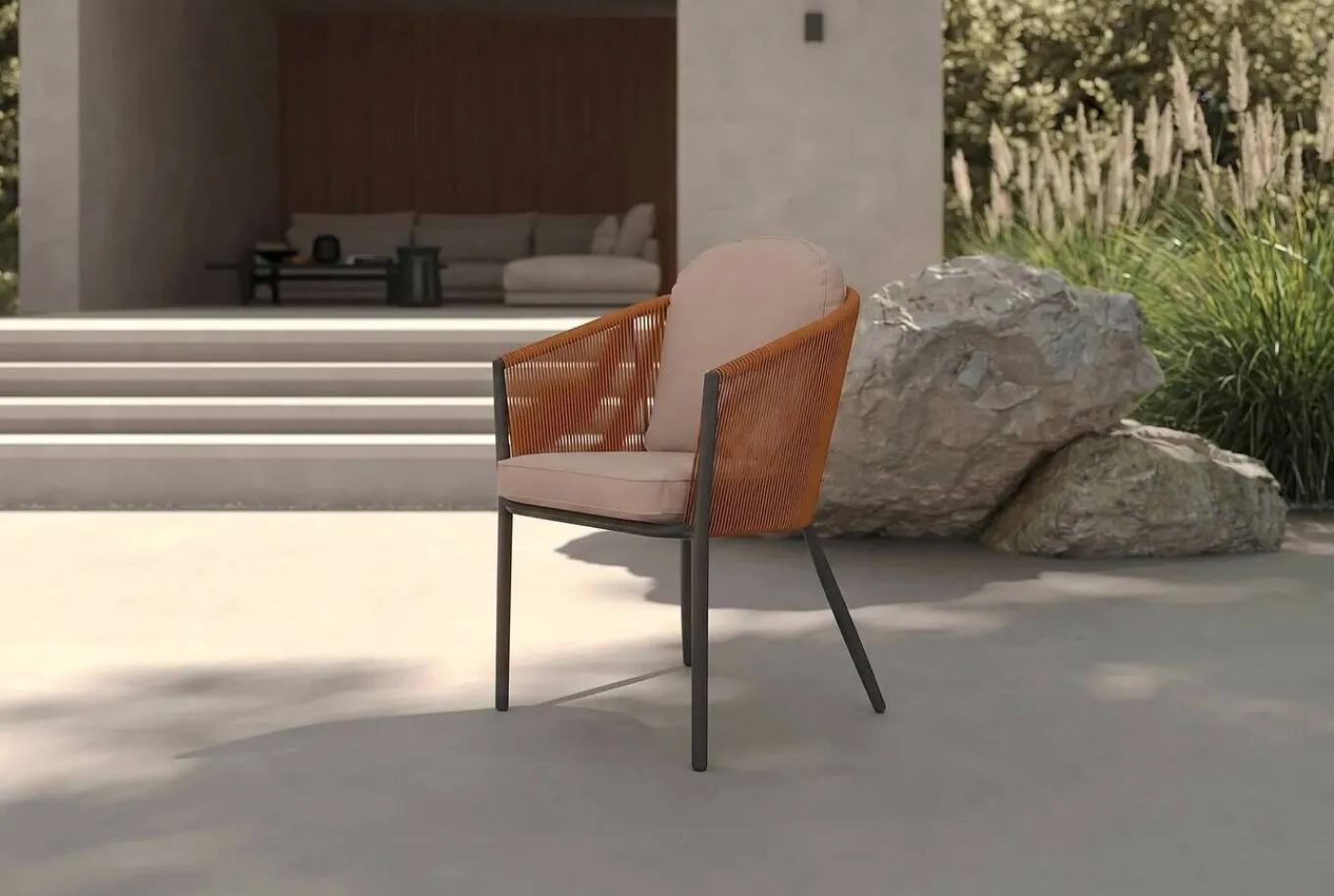 Online Tavio Dining Sessel, orange-anthrazit, Alu/Rope-Geflecht, 58 x 61 x 80 cm, inkl. Kissen Gartenstühle & Gartensessel|Rope-Gartenmöbel
