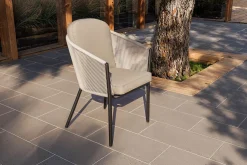 Hot Tavio Garten-Essgruppe schwarz/beige, Alu/Steinimitat/Rope-Geflecht, Tisch 200/260 x 100 cm, 6 Diningsessel, ausziehbar Garten-Essgruppen