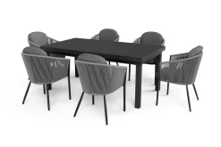 New Tavio Garten-Essgruppe, anthrazit matt/dunkelgrau, Alu/Rope-Geflecht, Ausziehtisch 180/240 x 100 cm, inkl. 6 Dining Sessel Garten-Essgruppen