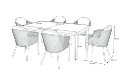 New Tavio Garten-Essgruppe, anthrazit matt/dunkelgrau, Alu/Rope-Geflecht, Ausziehtisch 180/240 x 100 cm, inkl. 6 Dining Sessel Garten-Essgruppen
