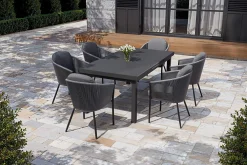 New Tavio Garten-Essgruppe, anthrazit matt/dunkelgrau, Alu/Rope-Geflecht, Ausziehtisch 180/240 x 100 cm, inkl. 6 Dining Sessel Garten-Essgruppen