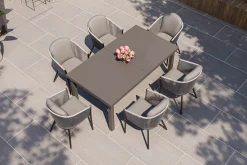 New Tavio Garten-Essgruppe, anthrazit matt/dunkelgrau, Alu/Rope-Geflecht, Ausziehtisch 180/240 x 100 cm, inkl. 6 Dining Sessel Garten-Essgruppen