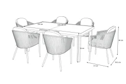 New Tavio Garten-Essgruppe, anthrazit matt/dunkelgrau, Alu/Rope-Geflecht, Ausziehtisch 180/240 x 100 cm, inkl. 6 Dining Sessel Garten-Essgruppen