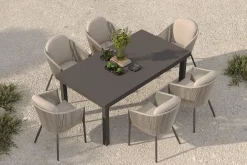 Best Tavio Garten-Essgruppe, anthrazit matt/beige, Alu/Rope-Geflecht, Tisch 180/240 x 100 cm, 6 Diningsessel Garten-Essgruppen
